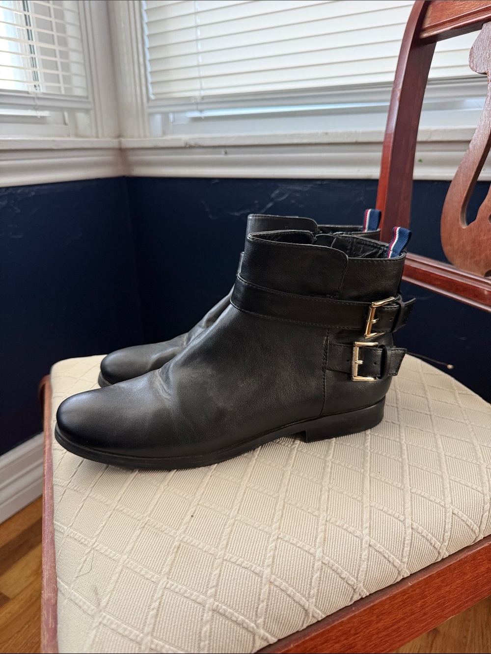 Tommy Hilfiger Black Leather Ankle Boots with Buckles